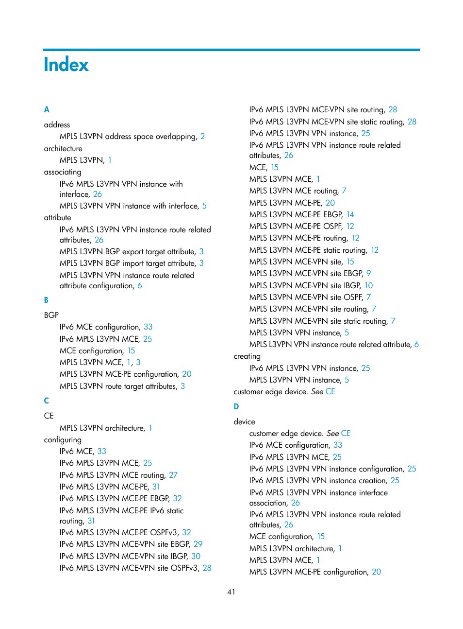 Index | H3C Technologies H3C S6800 Series Switches User Manual | Page 48 / 52