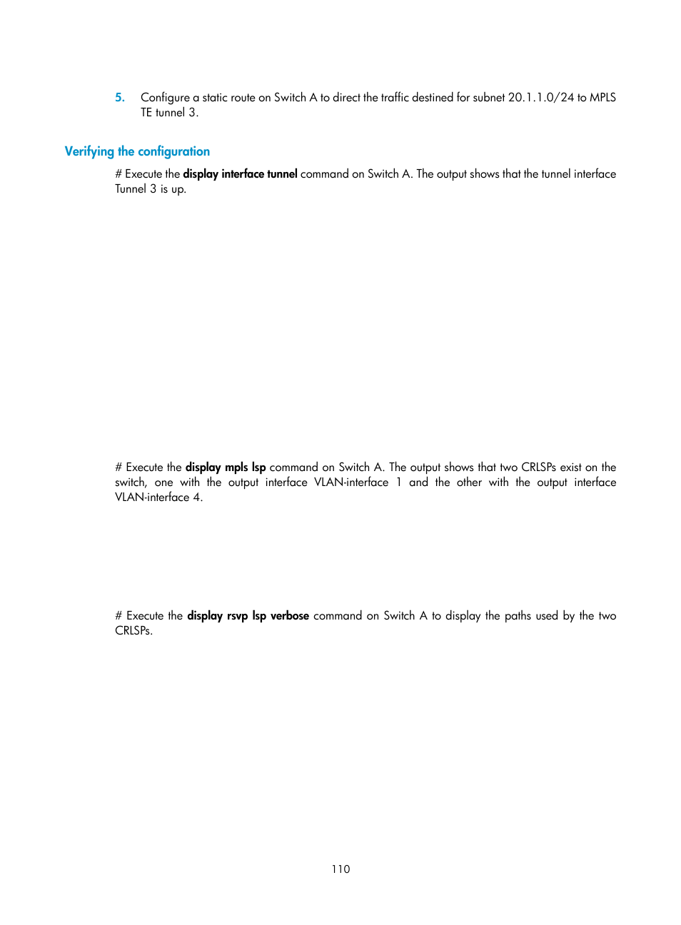 Verifying the configuration | H3C Technologies H3C S6800 Series Switches User Manual | Page 123 / 526