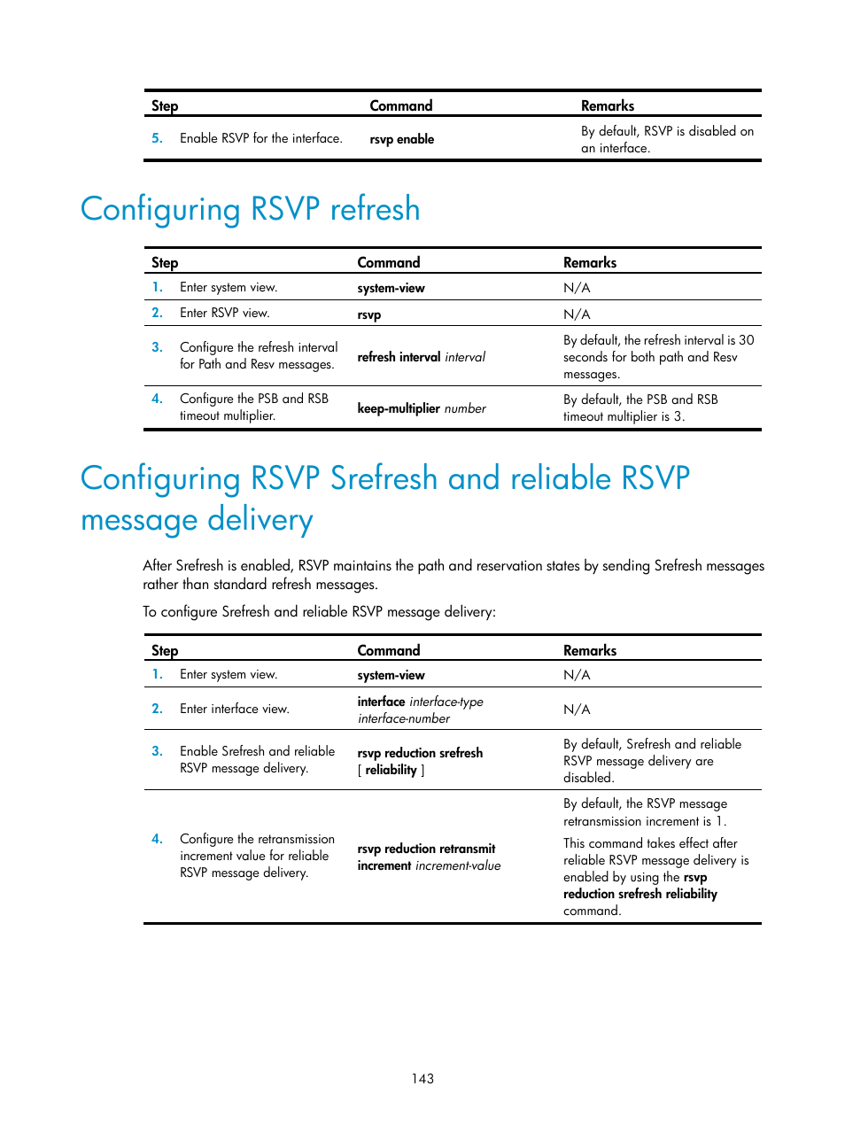 Configuring rsvp refresh | H3C Technologies H3C S6800 Series Switches User Manual | Page 156 / 526