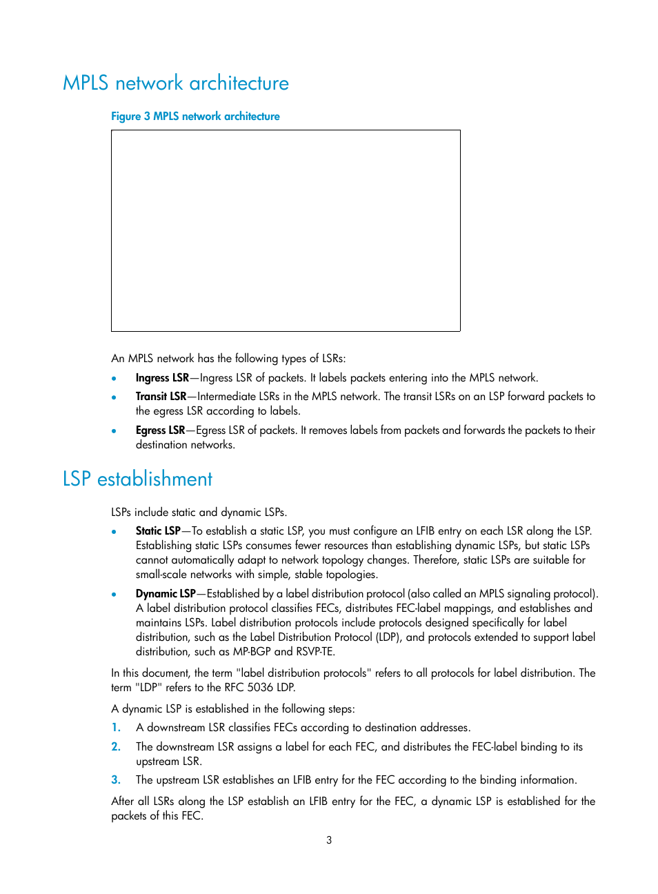 Mpls network architecture, Lsp establishment | H3C Technologies H3C S6800 Series Switches User Manual | Page 16 / 526