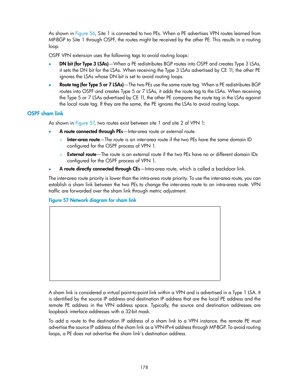 Ospf sham link | H3C Technologies H3C S6800 Series Switches User Manual | Page 191 / 526