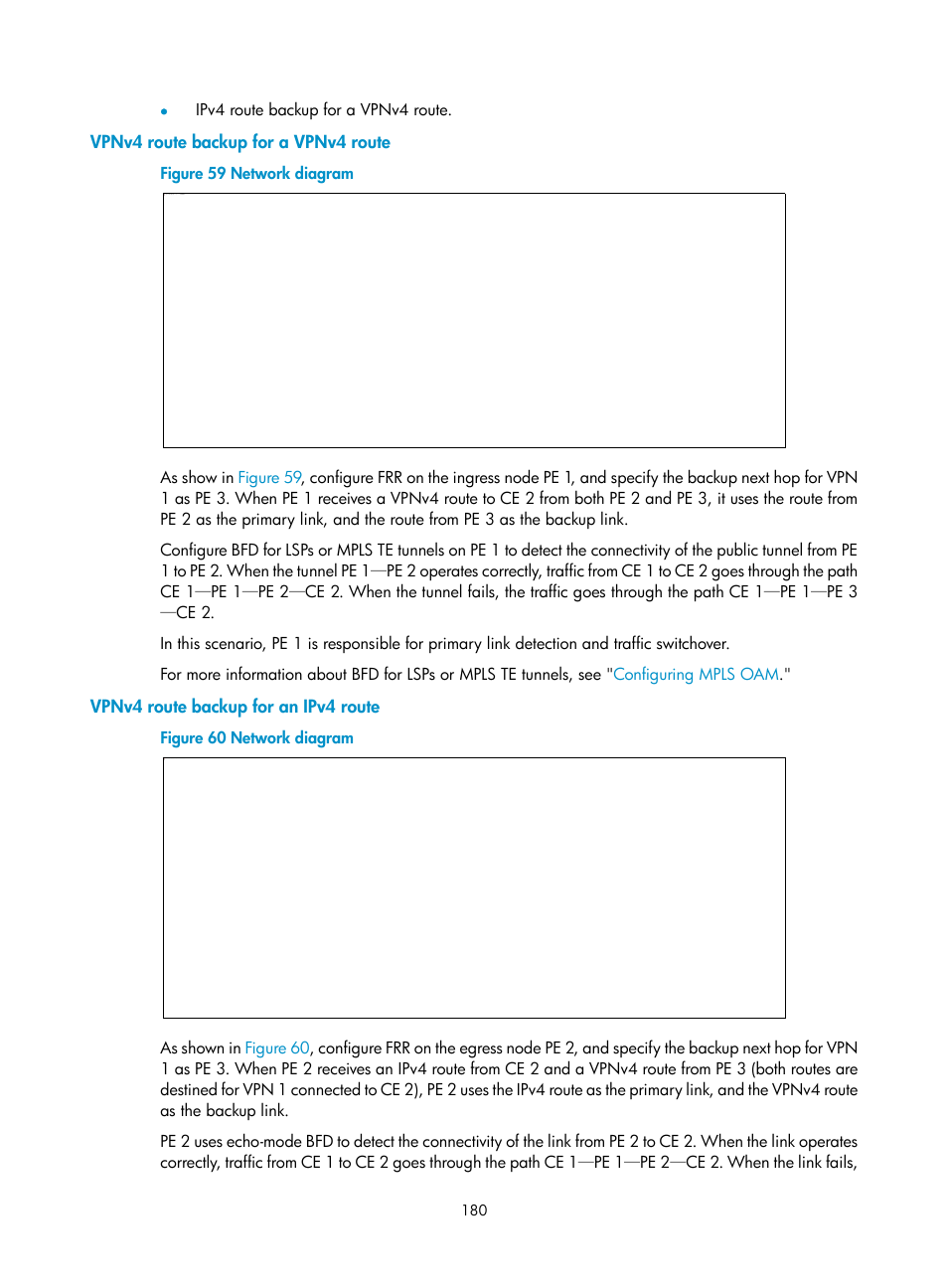 Vpnv4 route backup for a vpnv4 route, Vpnv4 route backup for an ipv4 route, N in | Figure 59 | H3C Technologies H3C S6800 Series Switches User Manual | Page 193 / 526