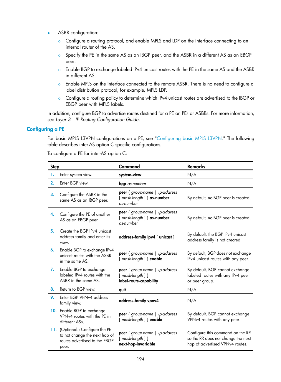 Configuring a pe | H3C Technologies H3C S6800 Series Switches User Manual | Page 207 / 526