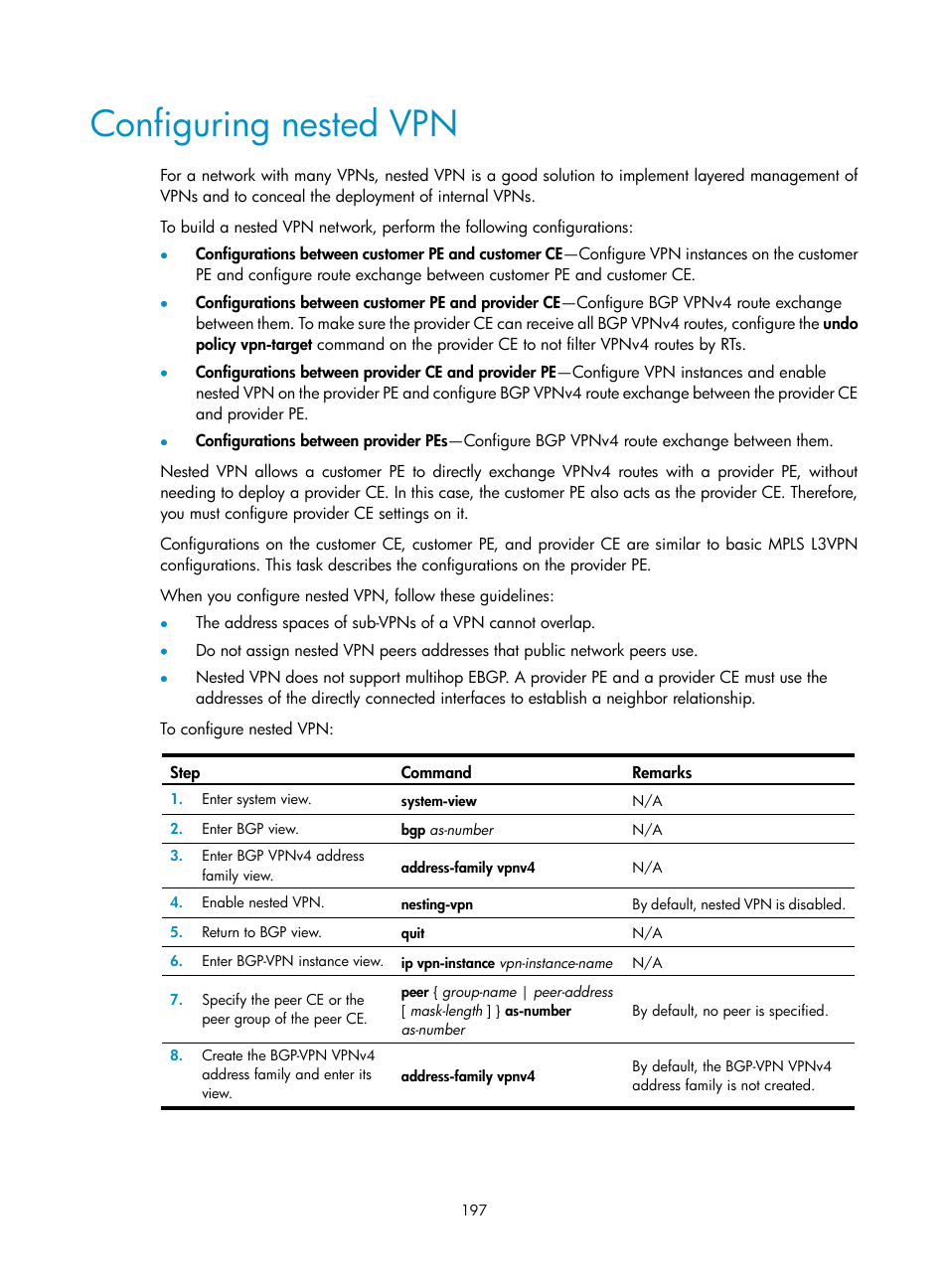 Configuring nested vpn | H3C Technologies H3C S6800 Series Switches User Manual | Page 210 / 526