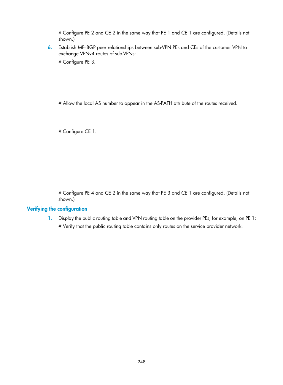 Verifying the configuration | H3C Technologies H3C S6800 Series Switches User Manual | Page 261 / 526