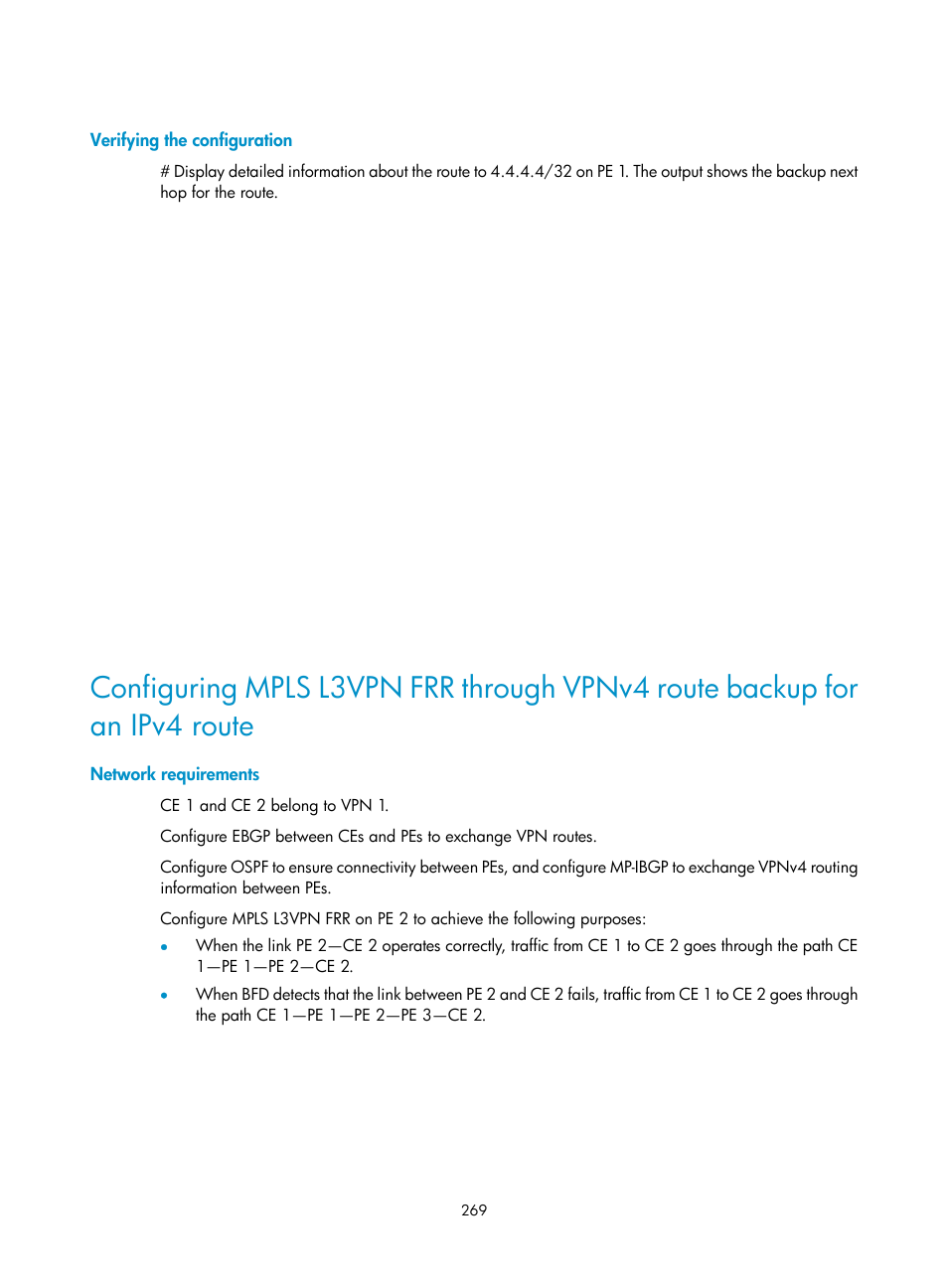 Verifying the configuration, Network requirements | H3C Technologies H3C S6800 Series Switches User Manual | Page 282 / 526