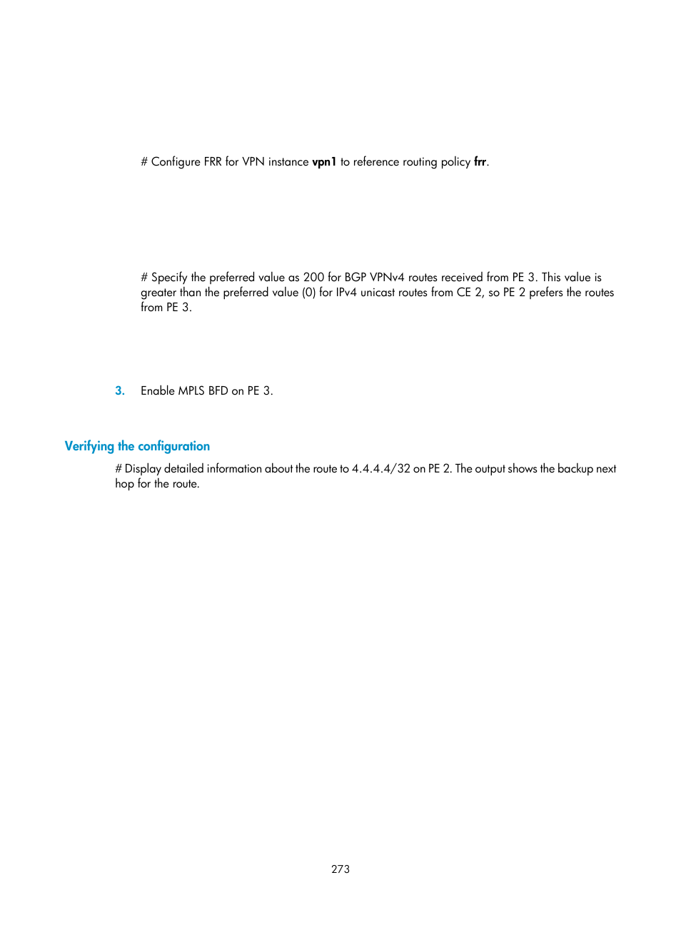 Verifying the configuration | H3C Technologies H3C S6800 Series Switches User Manual | Page 286 / 526