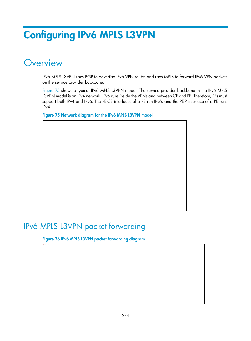 Configuring ipv6 mpls l3vpn, Overview, Ipv6 mpls l3vpn packet forwarding | H3C Technologies H3C S6800 Series Switches User Manual | Page 287 / 526