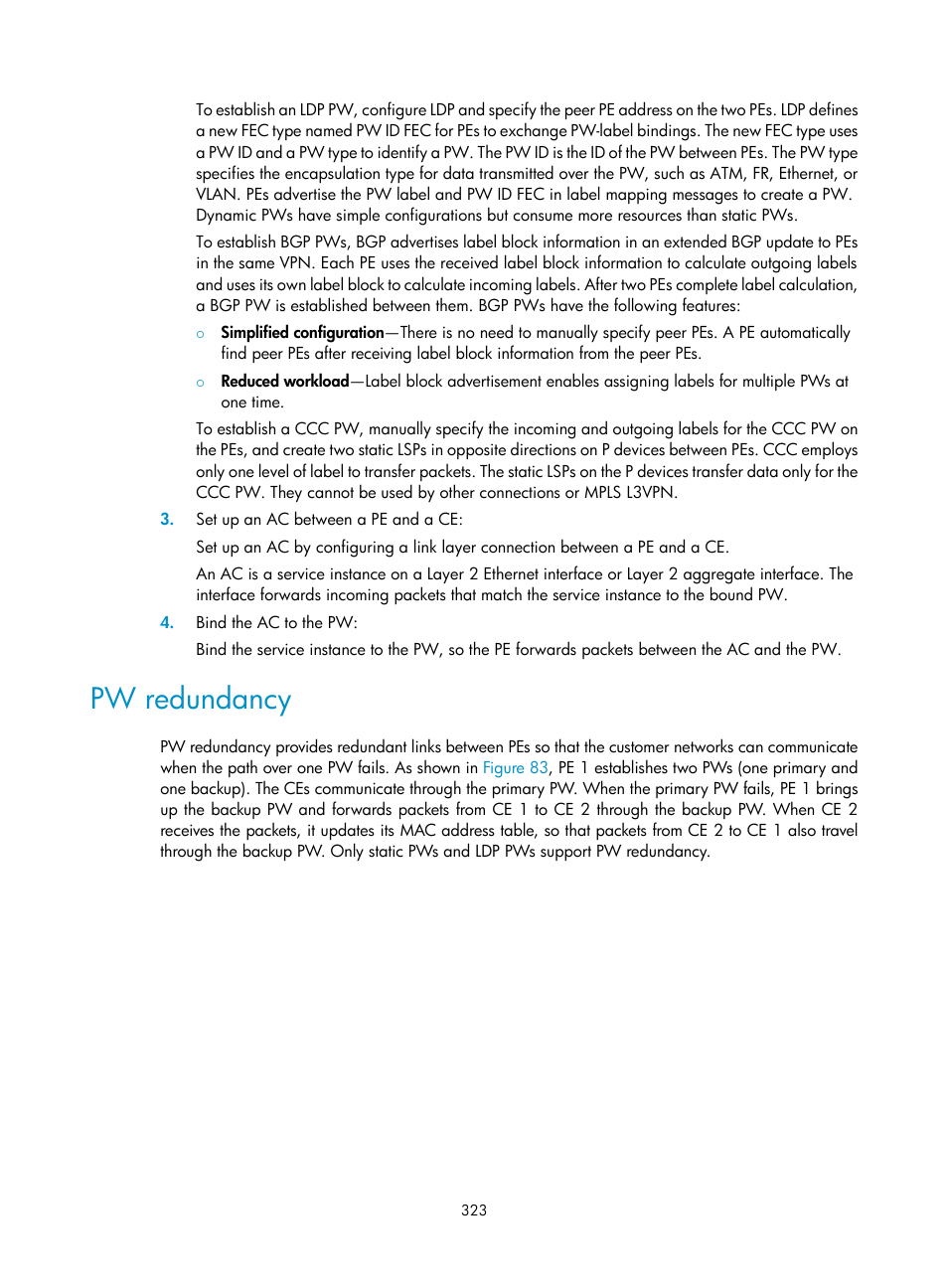 Pw redundancy | H3C Technologies H3C S6800 Series Switches User Manual | Page 336 / 526