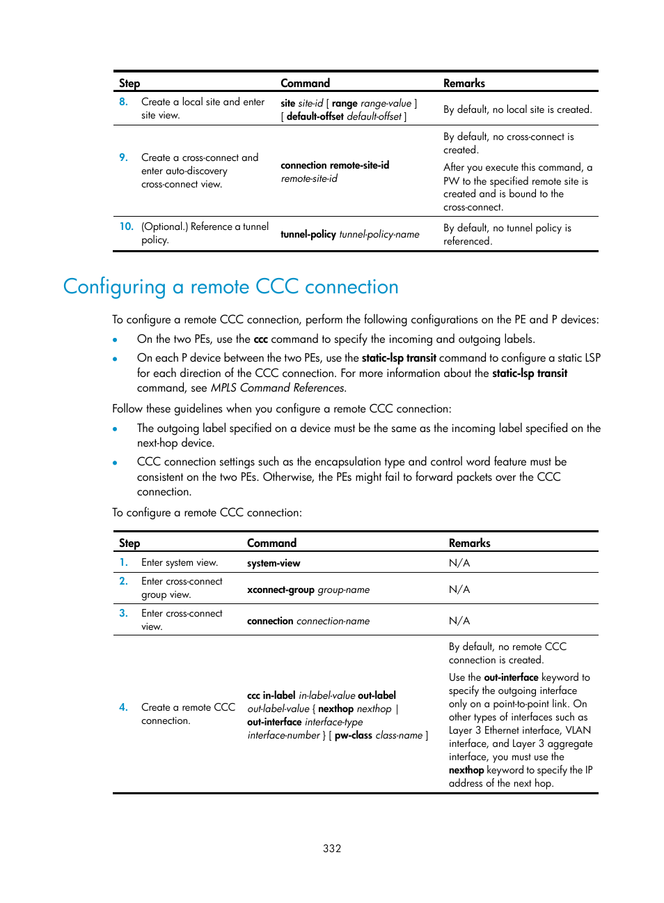 Configuring a remote ccc connection | H3C Technologies H3C S6800 Series Switches User Manual | Page 345 / 526