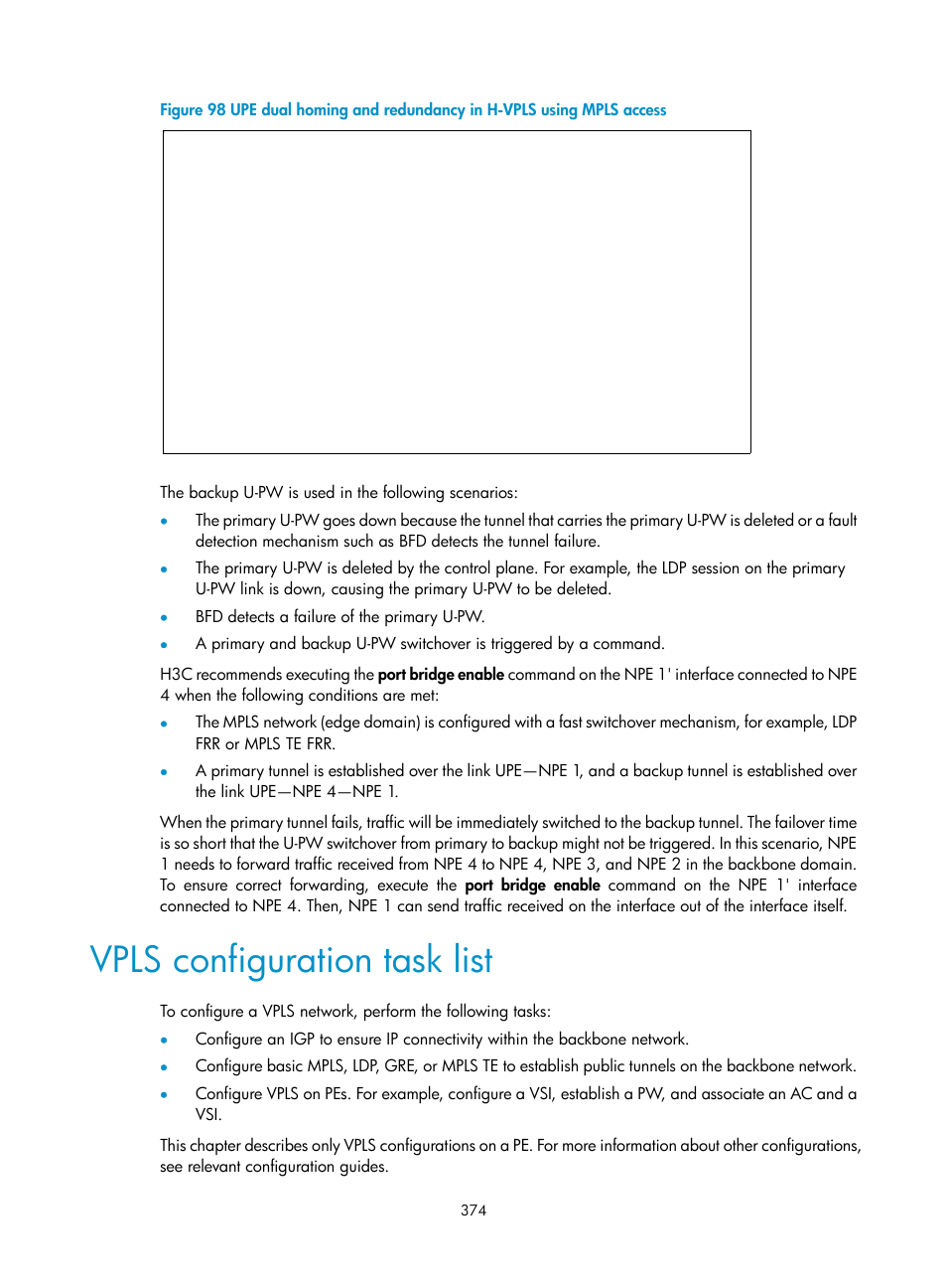 Vpls configuration task list, Figure 98 | H3C Technologies H3C S6800 Series Switches User Manual | Page 387 / 526