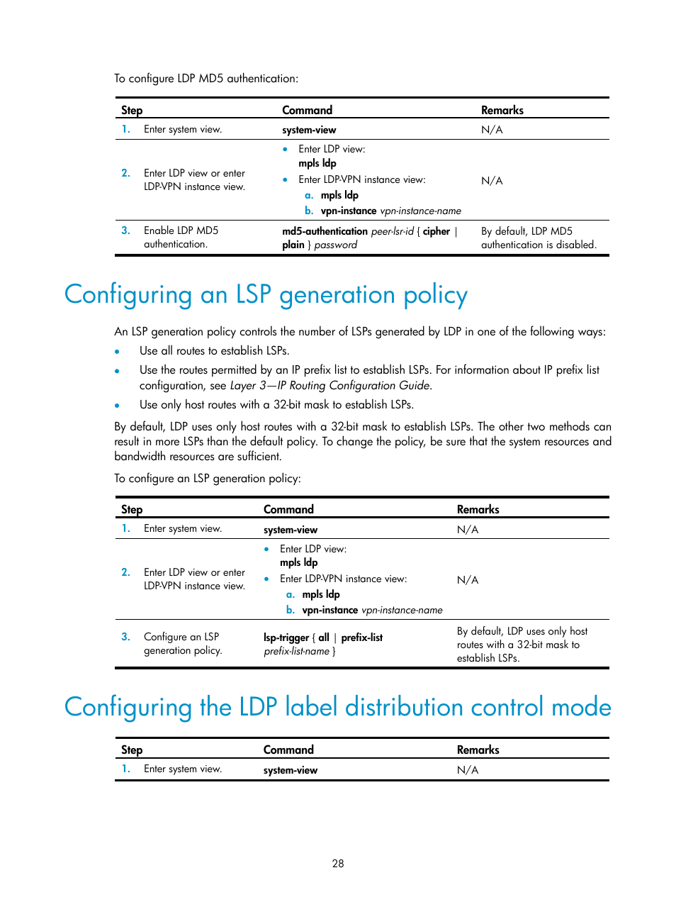 Configuring an lsp generation policy | H3C Technologies H3C S6800 Series Switches User Manual | Page 41 / 526