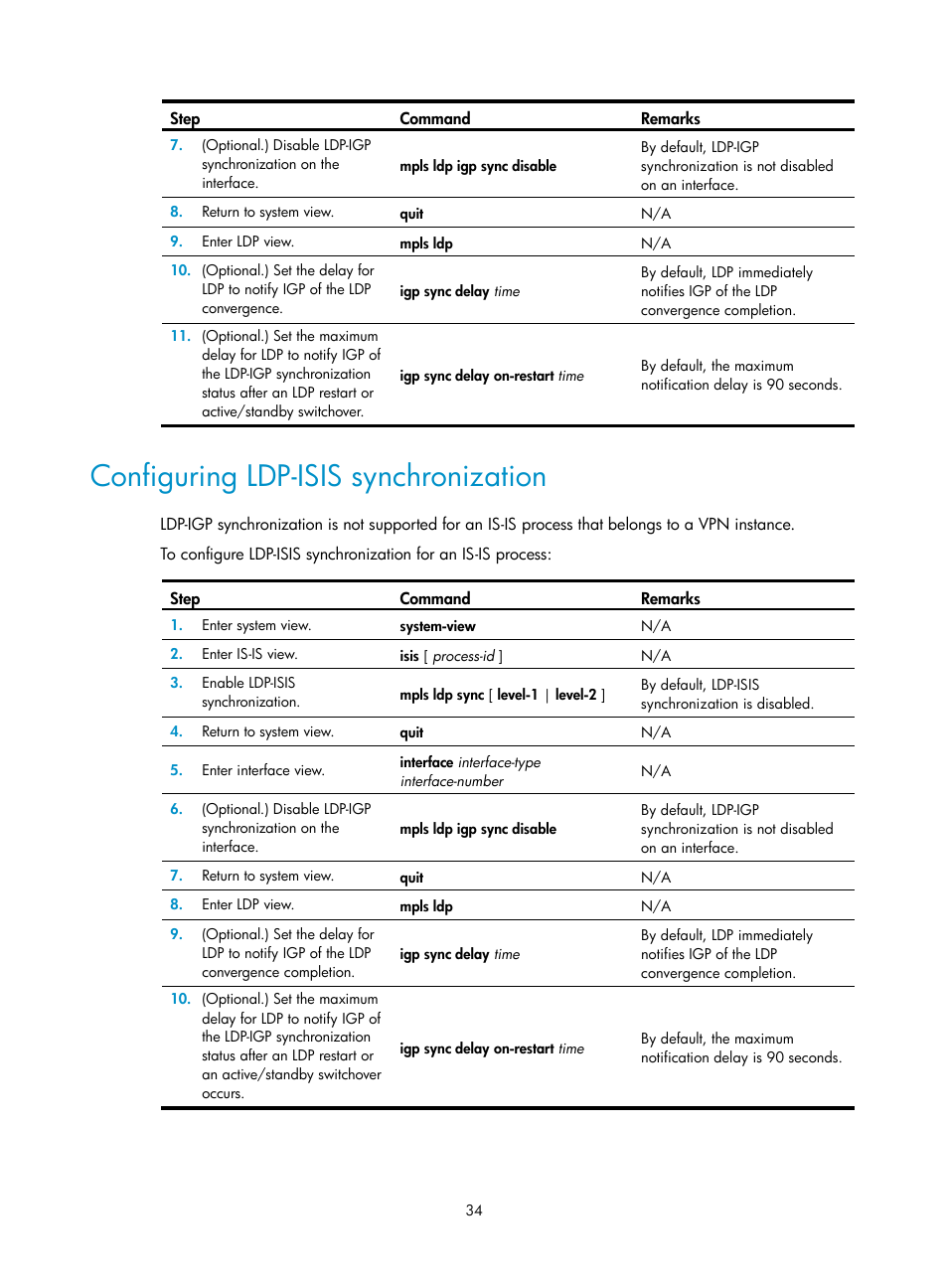 Configuring ldp-isis synchronization | H3C Technologies H3C S6800 Series Switches User Manual | Page 47 / 526