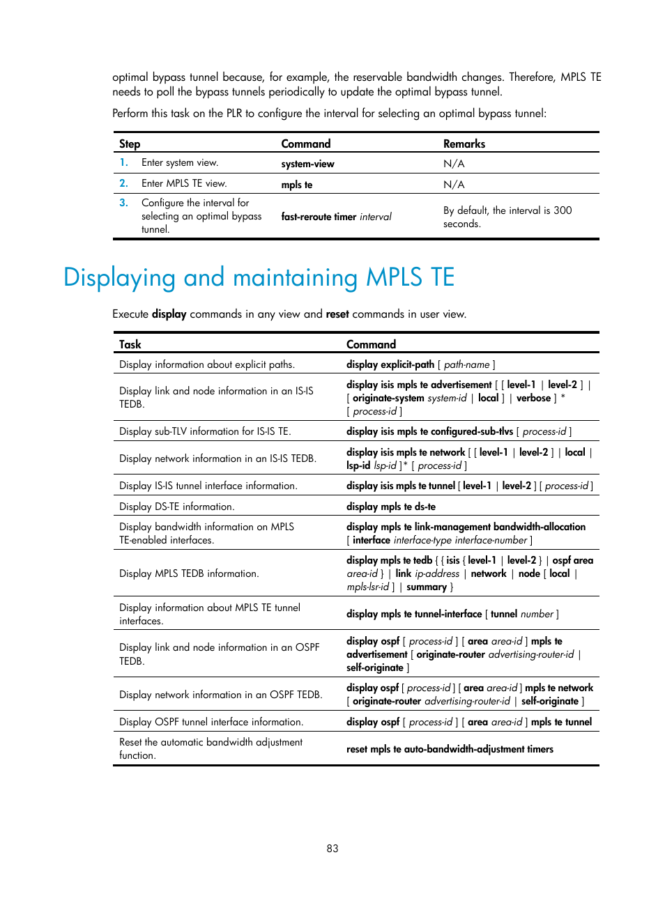 Displaying and maintaining mpls te | H3C Technologies H3C S6800 Series Switches User Manual | Page 96 / 526