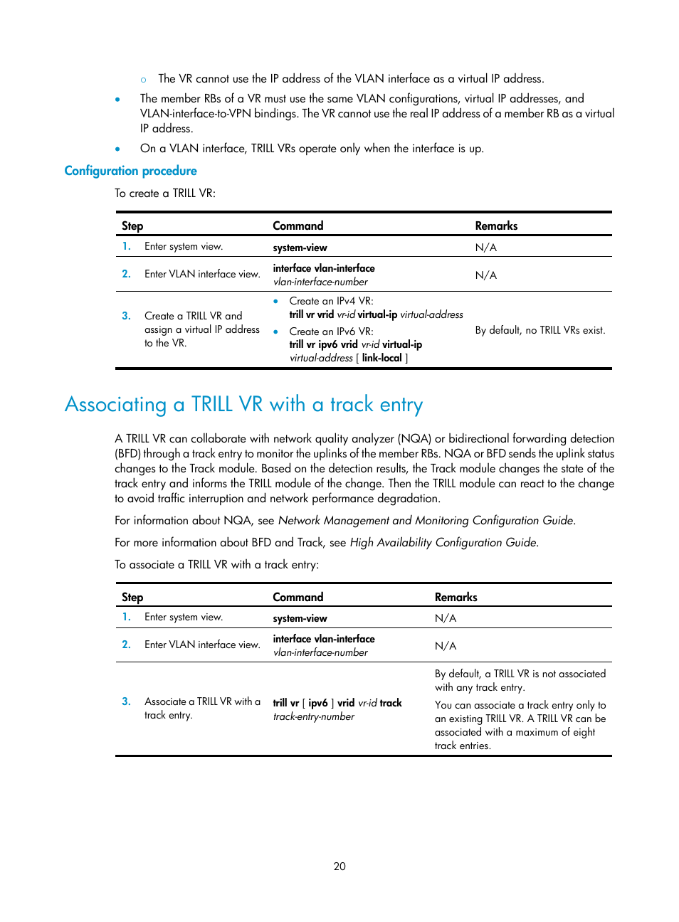 Configuration procedure, Associating a trill vr with a track entry | H3C Technologies H3C S6800 Series Switches User Manual | Page 27 / 41