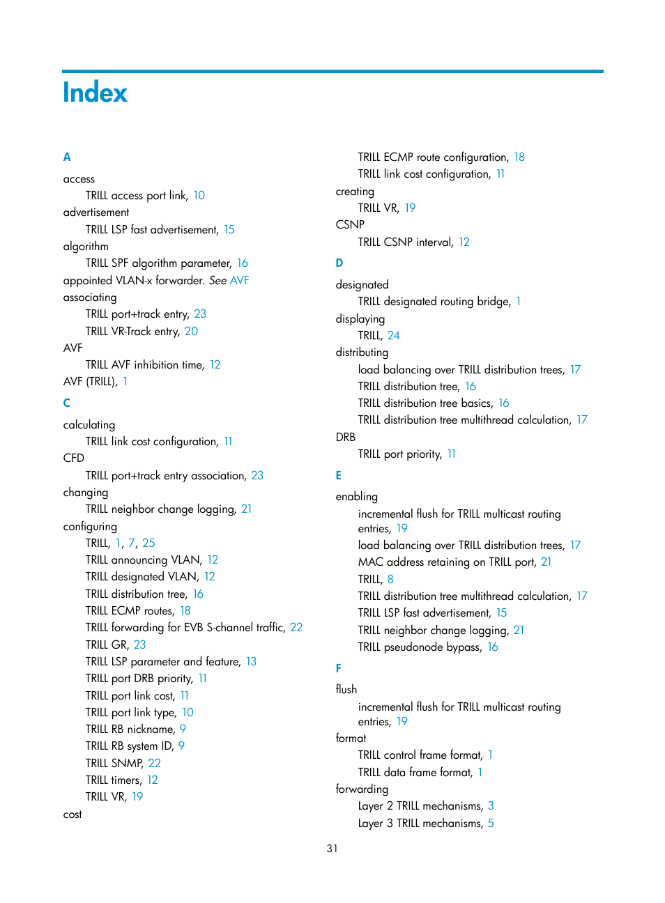 Index | H3C Technologies H3C S6800 Series Switches User Manual | Page 38 / 41