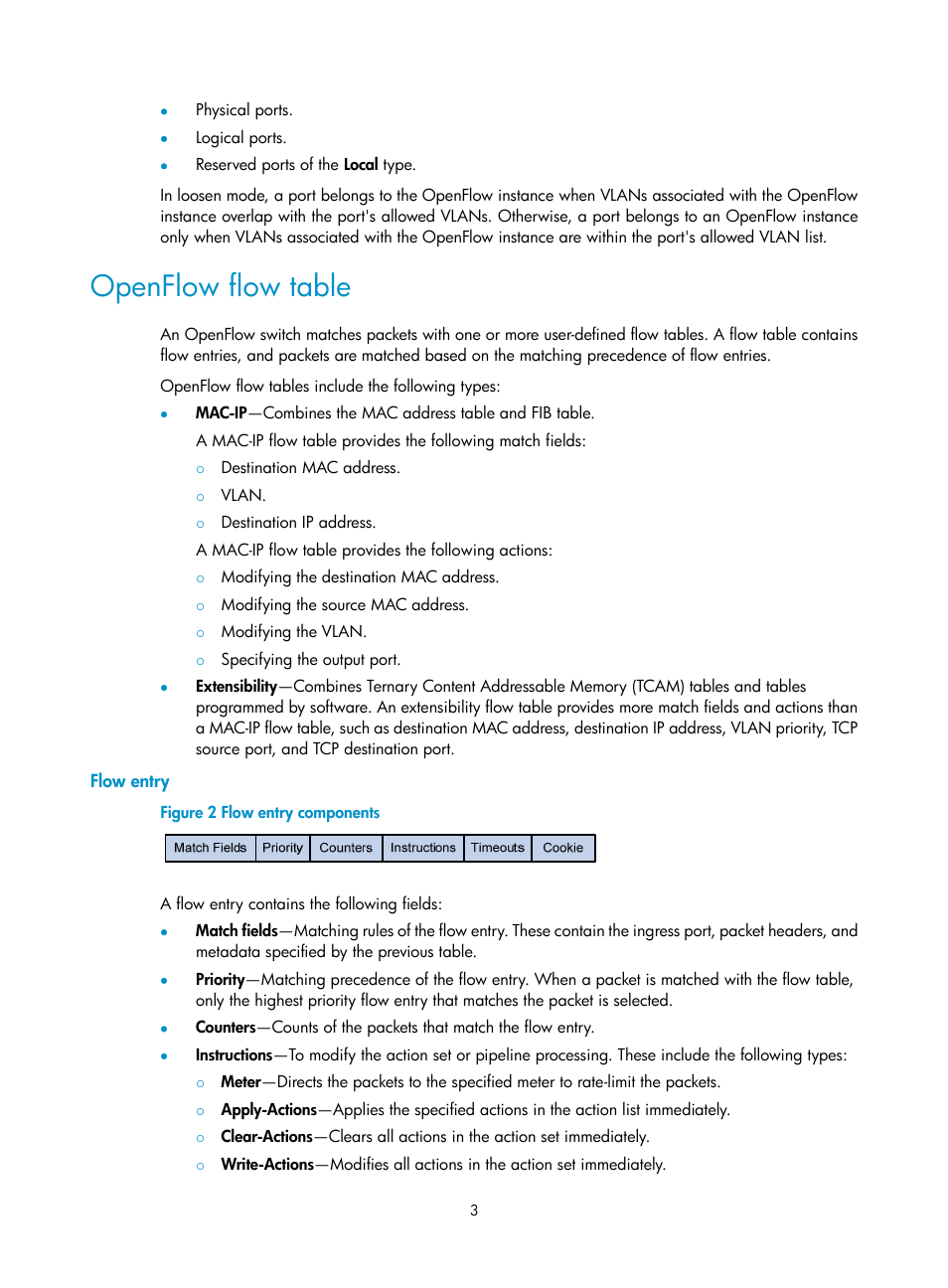 Openflow flow table, Flow entry | H3C Technologies H3C S6800 Series Switches User Manual | Page 11 / 37