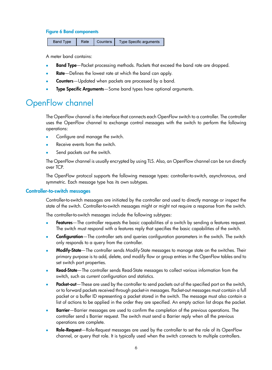 Openflow channel, Controller-to-switch messages | H3C Technologies H3C S6800 Series Switches User Manual | Page 14 / 37