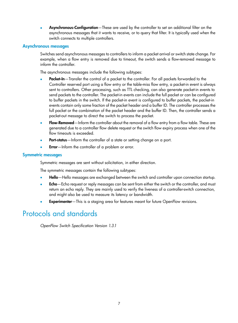 Asynchronous messages, Symmetric messages, Protocols and standards | H3C Technologies H3C S6800 Series Switches User Manual | Page 15 / 37