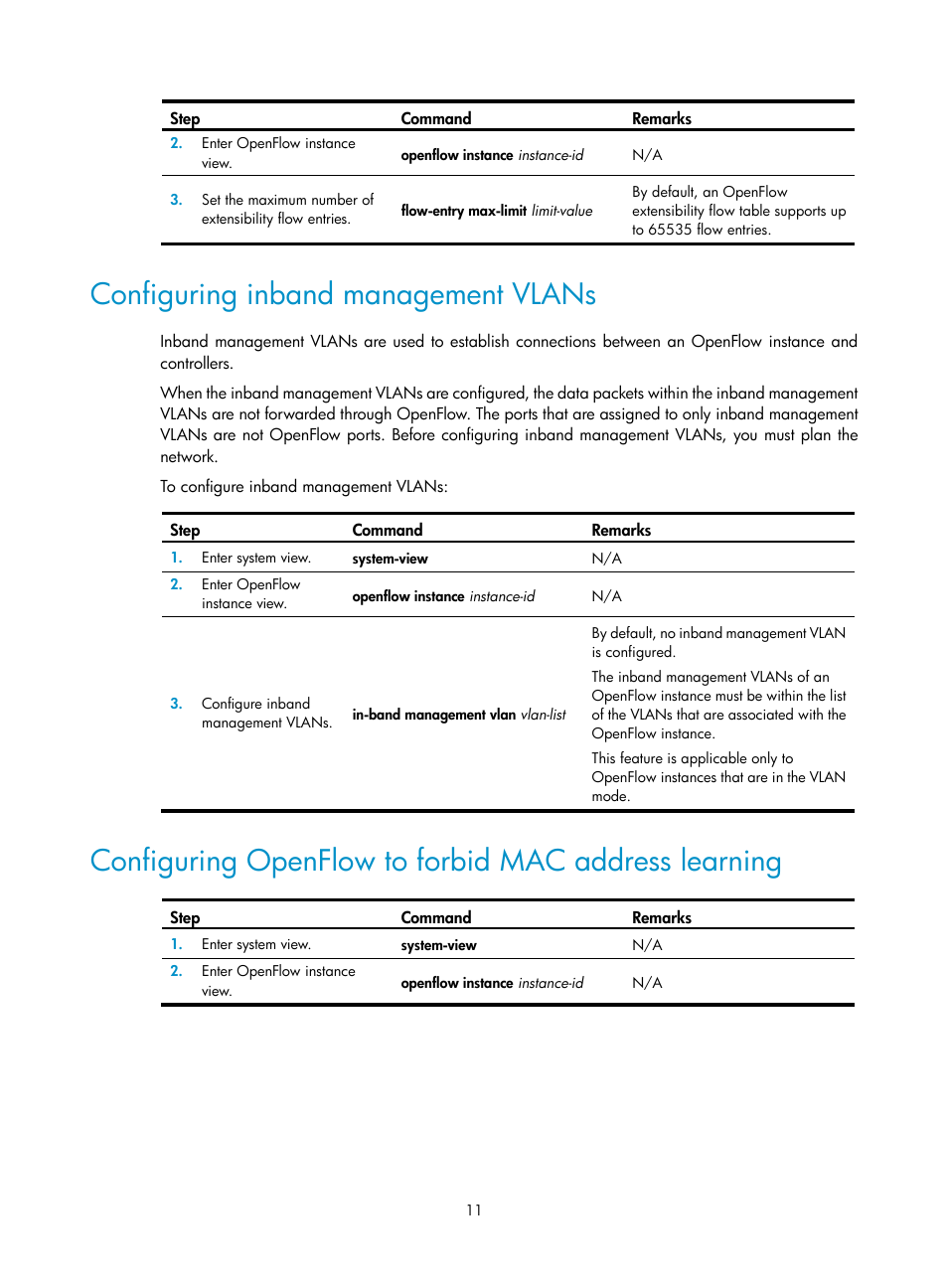 Configuring inband management vlans | H3C Technologies H3C S6800 Series Switches User Manual | Page 19 / 37