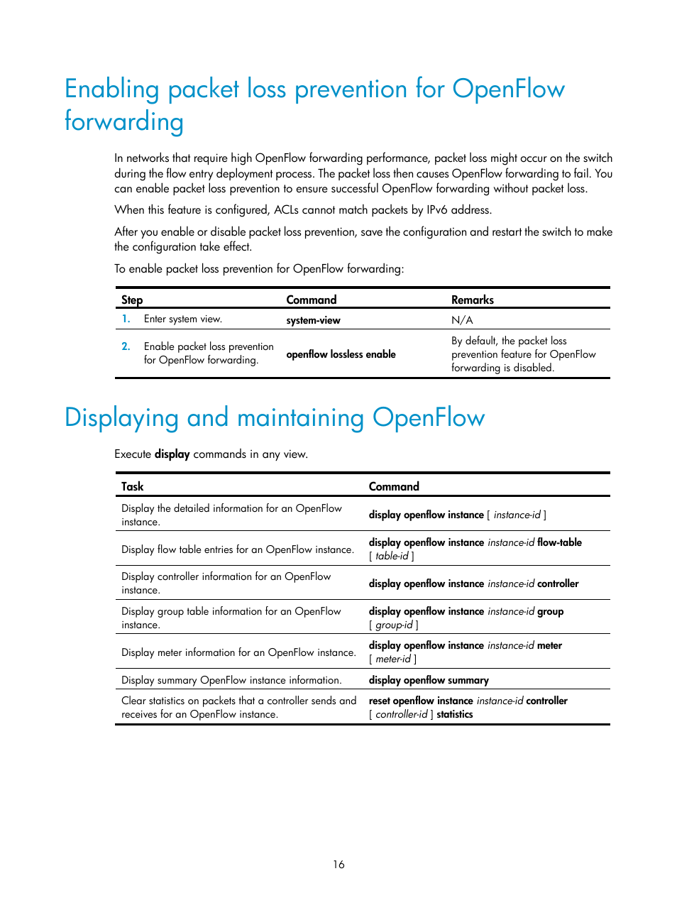 Displaying and maintaining openflow | H3C Technologies H3C S6800 Series Switches User Manual | Page 24 / 37