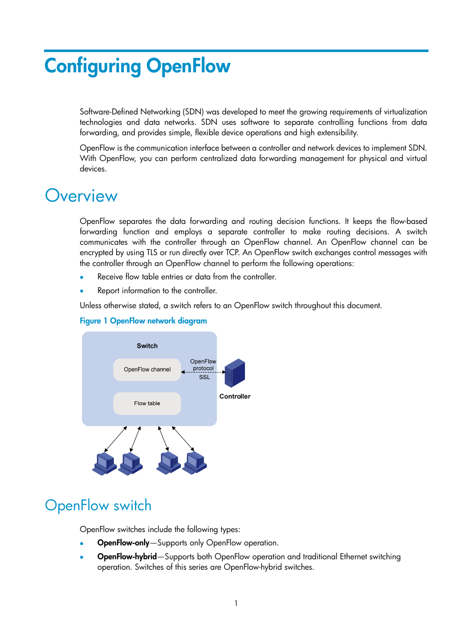 Configuring openflow, Overview, Openflow switch | H3C Technologies H3C S6800 Series Switches User Manual | Page 9 / 37