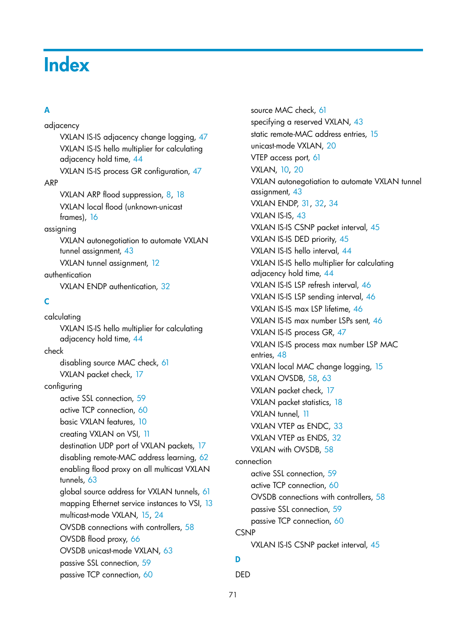 Index | H3C Technologies H3C S6800 Series Switches User Manual | Page 79 / 85