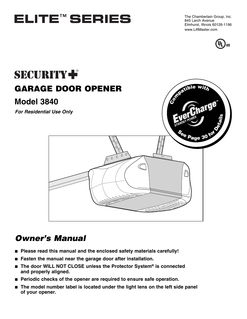 Chamberlain ELITE 3840 User Manual | 40 pages