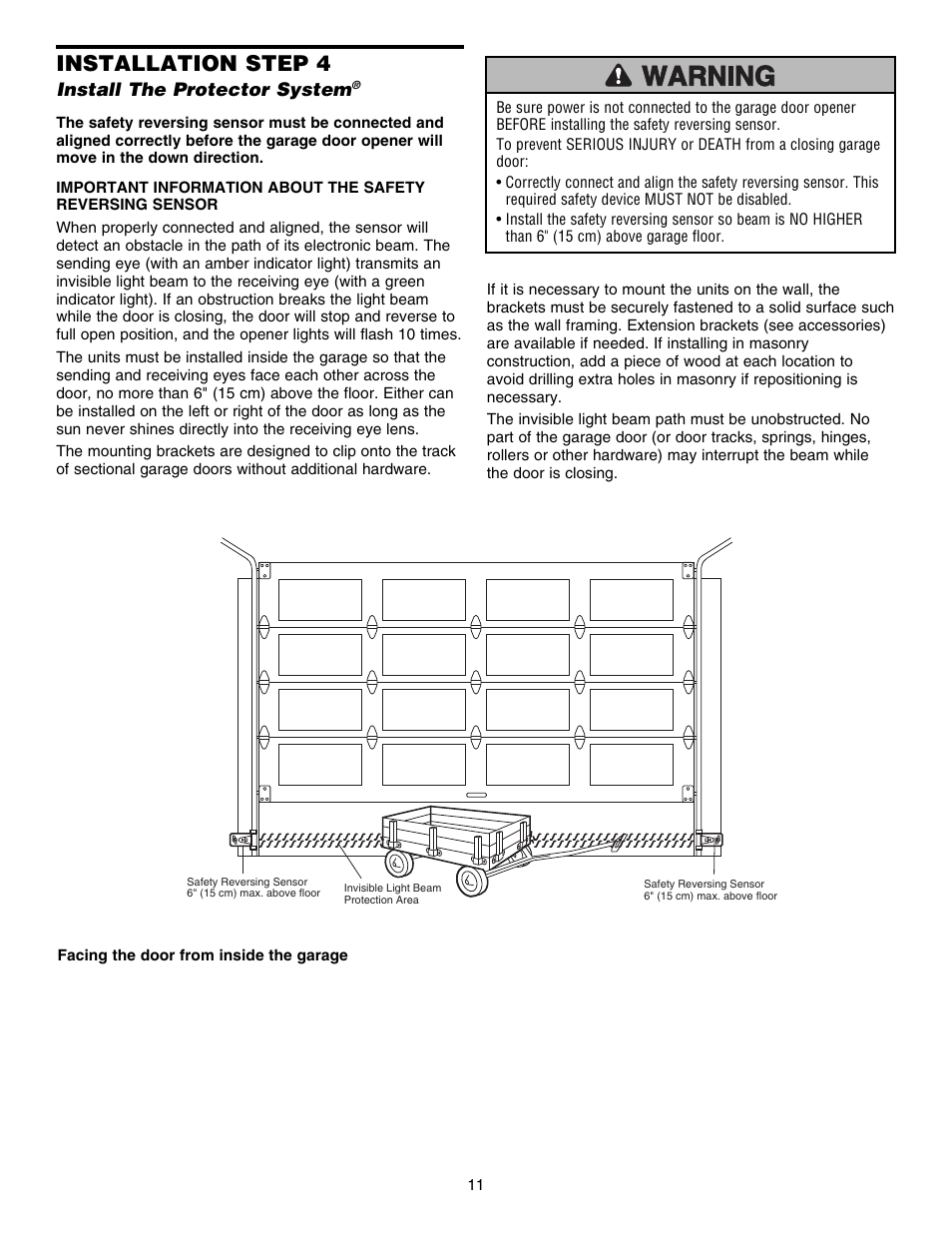 Install the protector system, Installation step 4 | Chamberlain ELITE 3840 User Manual | Page 11 / 40