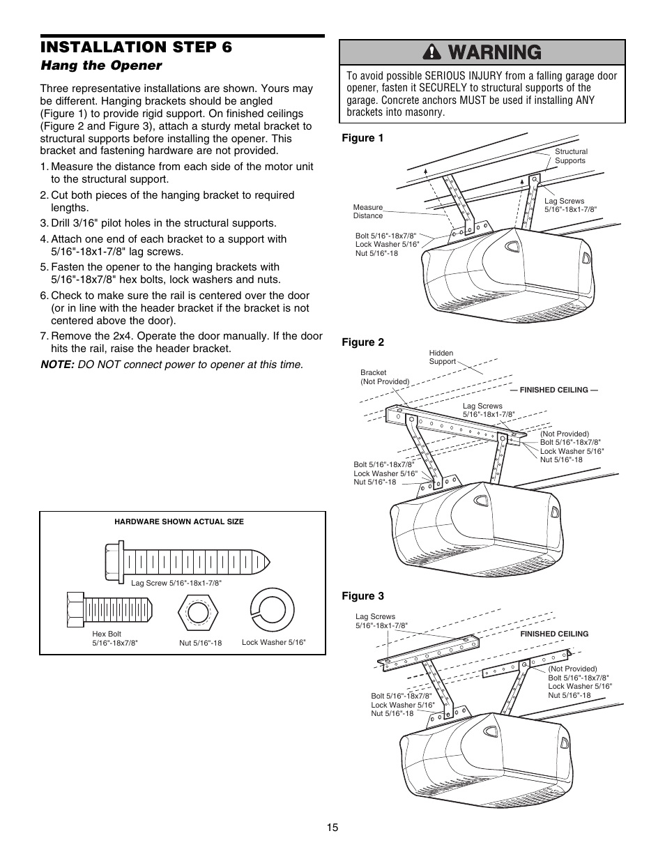 Hang the opener, Installation step 6 | Chamberlain ELITE 3840 User Manual | Page 15 / 40