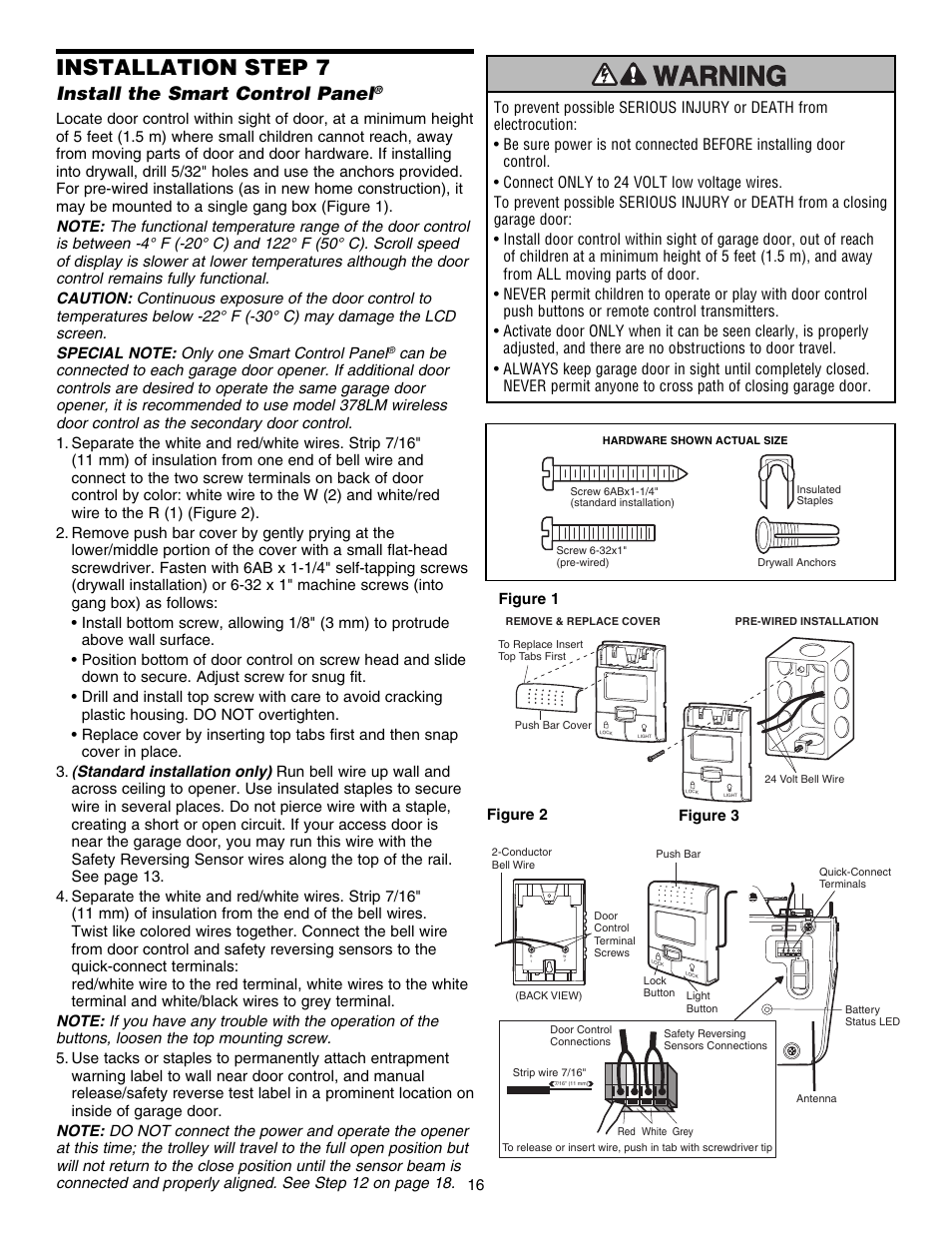 Install the smart control panel, Installation step 7 | Chamberlain ELITE 3840 User Manual | Page 16 / 40