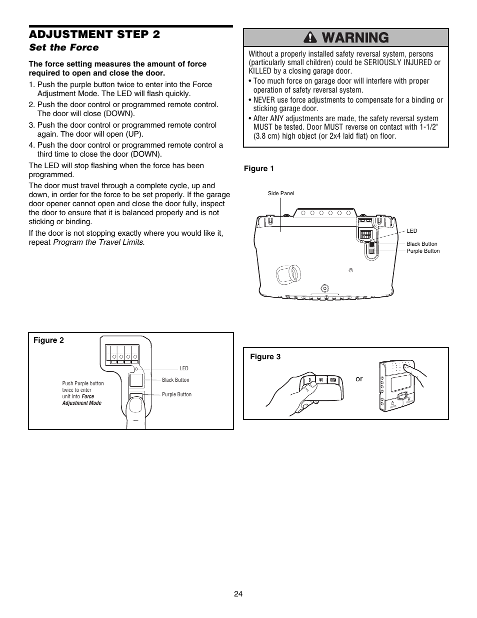 Set the force, Adjustment step 2 | Chamberlain ELITE 3840 User Manual | Page 24 / 40