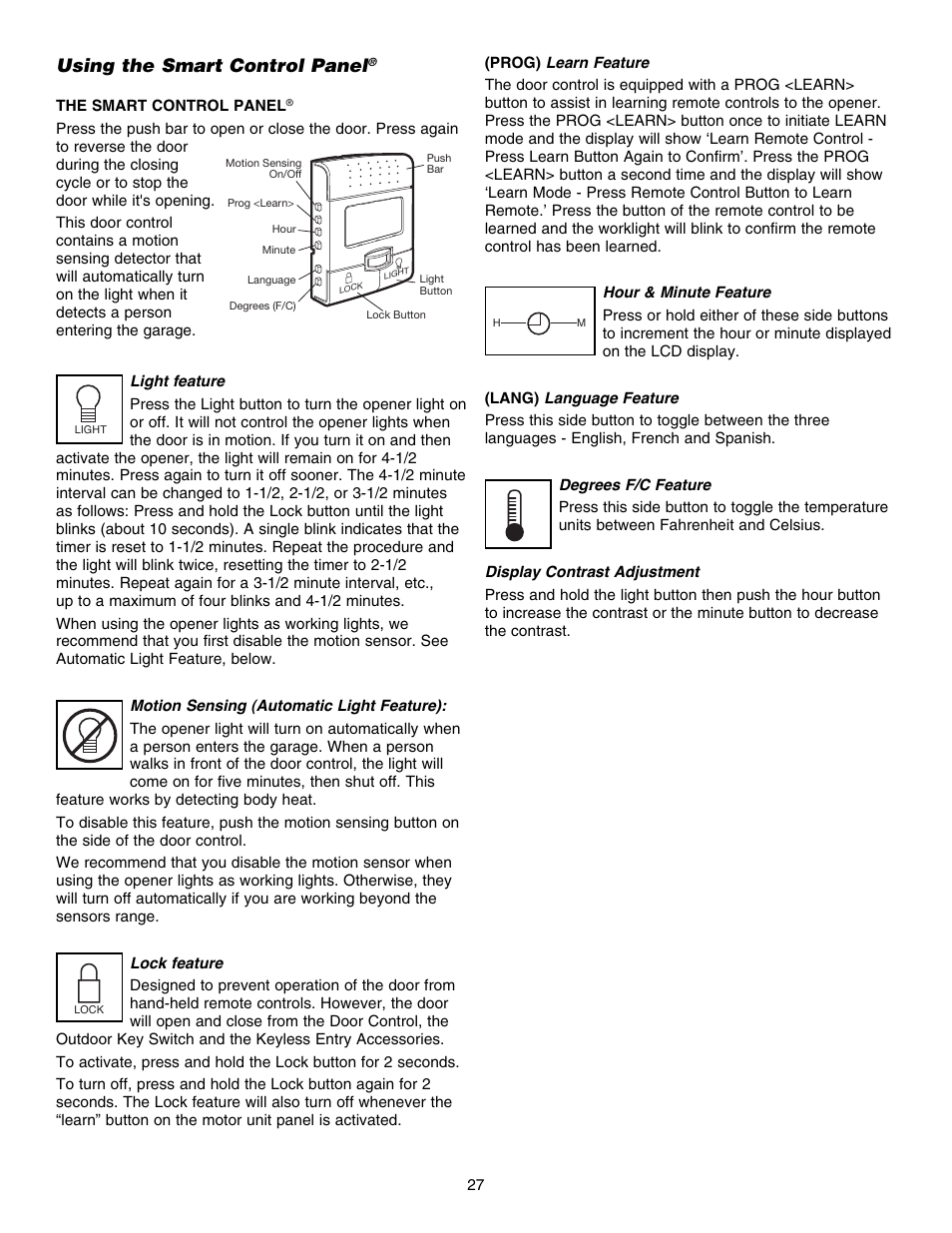 Using the smart control panel | Chamberlain ELITE 3840 User Manual | Page 27 / 40