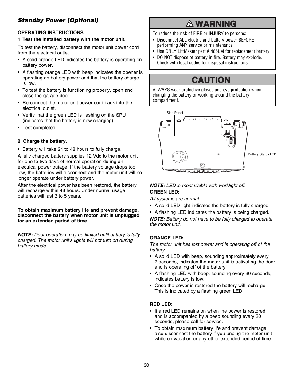 Standby power (optional) | Chamberlain ELITE 3840 User Manual | Page 30 / 40