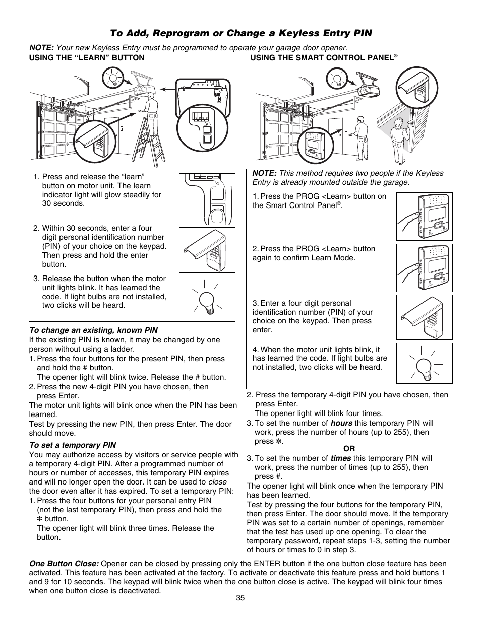 To add, reprogram or change a keyless entry pin | Chamberlain ELITE 3840 User Manual | Page 35 / 40