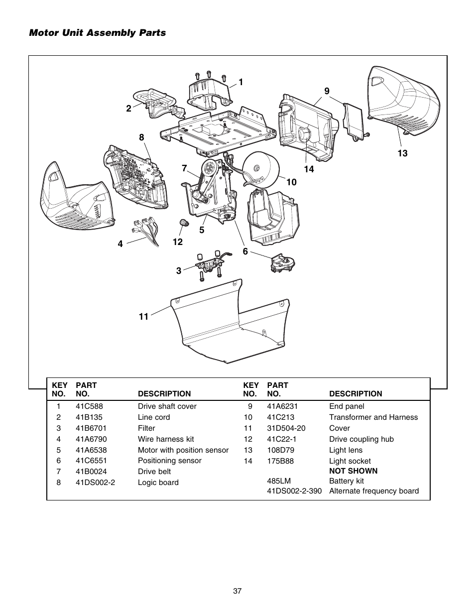 Motor unit assembly parts | Chamberlain ELITE 3840 User Manual | Page 37 / 40