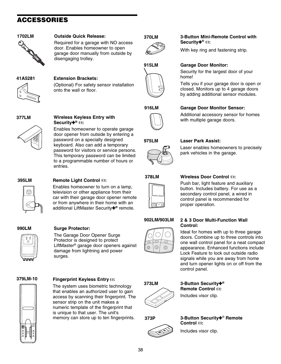 Accessories | Chamberlain ELITE 3840 User Manual | Page 38 / 40