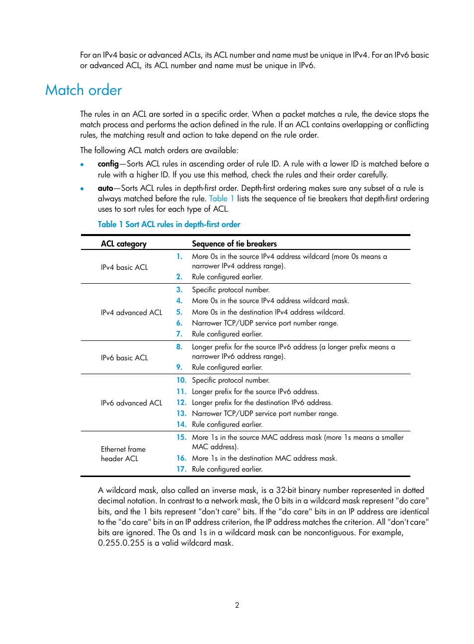 Match order | H3C Technologies H3C S6300 Series Switches User Manual | Page 12 / 111