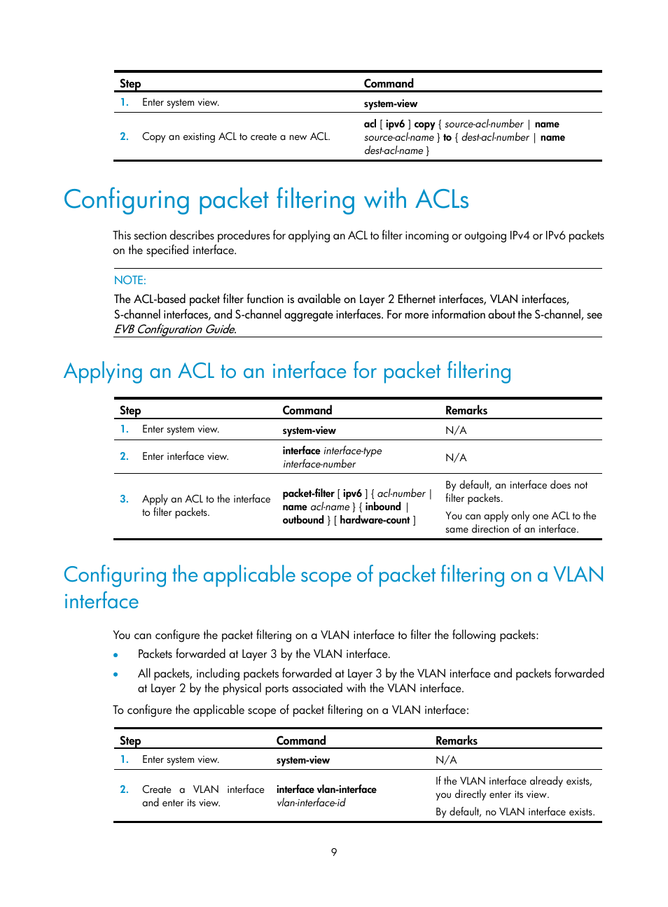 Configuring packet filtering with acls | H3C Technologies H3C S6300 Series Switches User Manual | Page 19 / 111