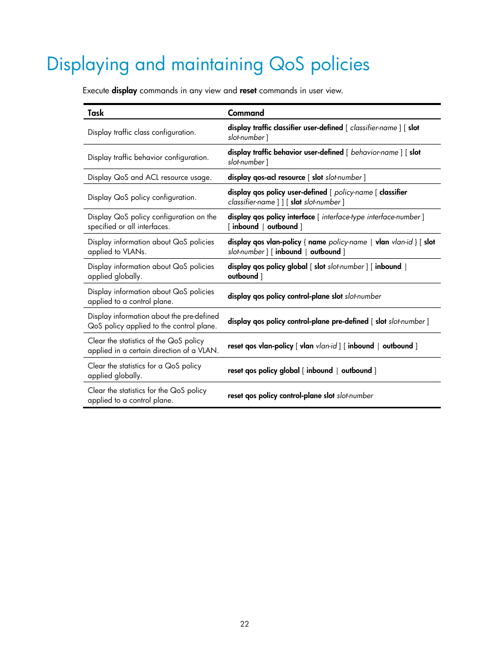 Displaying and maintaining qos policies | H3C Technologies H3C S6300 Series Switches User Manual | Page 32 / 111