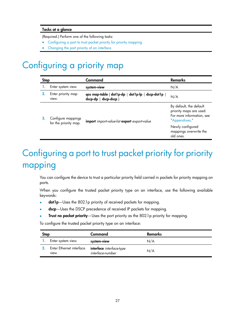 Configuring a priority map | H3C Technologies H3C S6300 Series Switches User Manual | Page 37 / 111