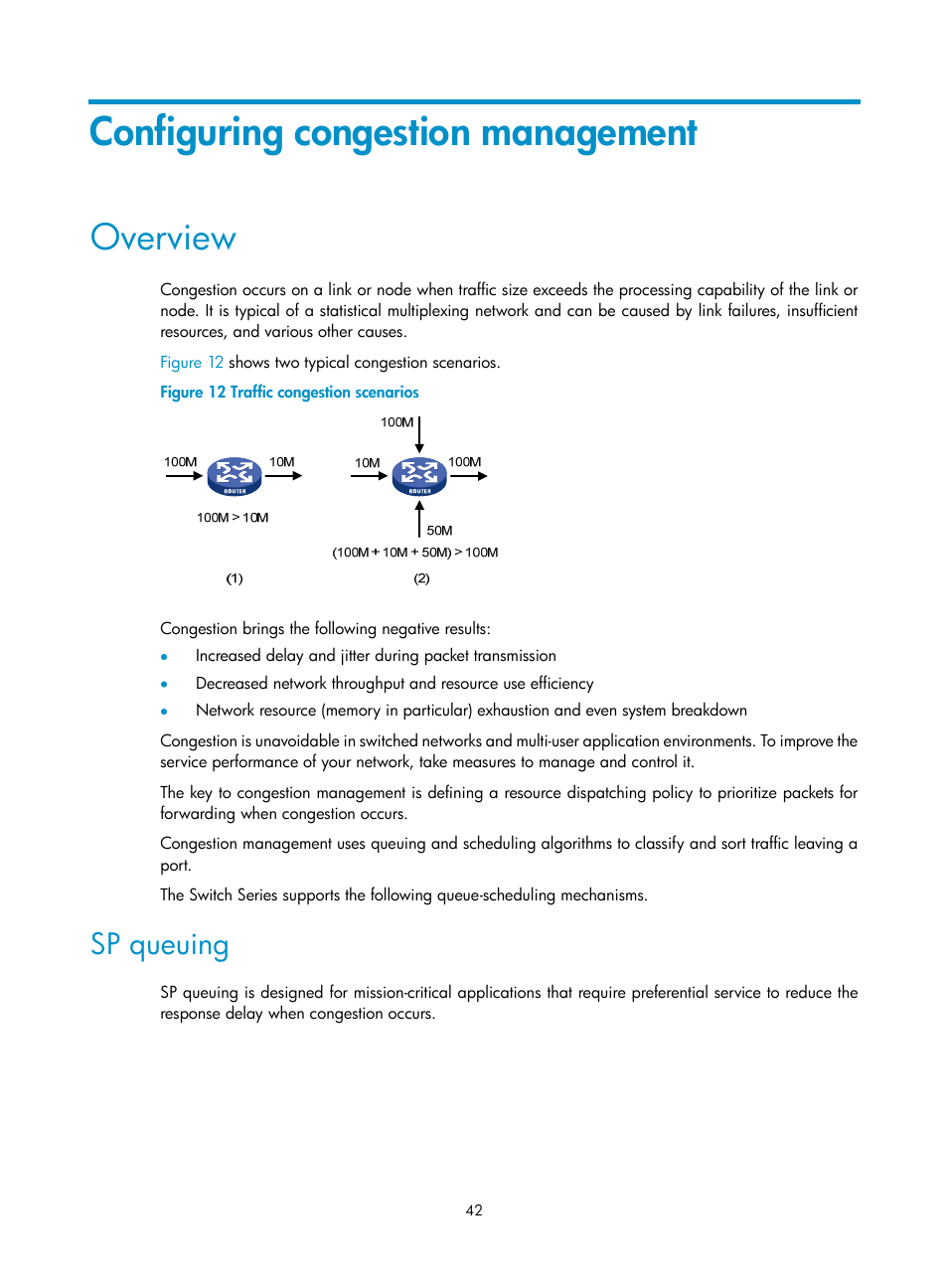 Configuring congestion management, Overview, Sp queuing | H3C Technologies H3C S6300 Series Switches User Manual | Page 52 / 111