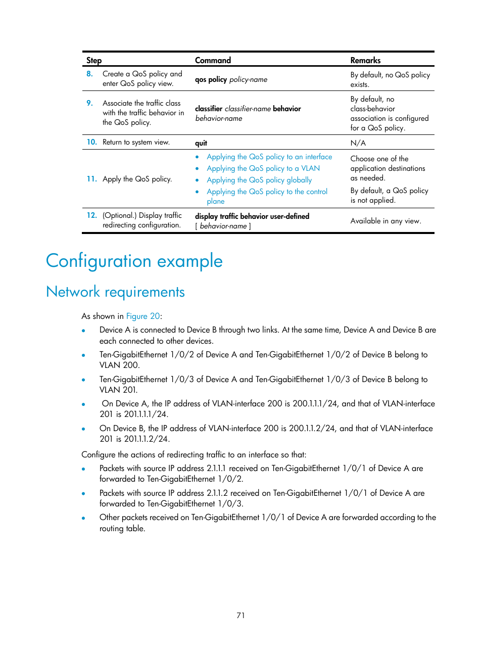 Configuration example, Network requirements | H3C Technologies H3C S6300 Series Switches User Manual | Page 81 / 111