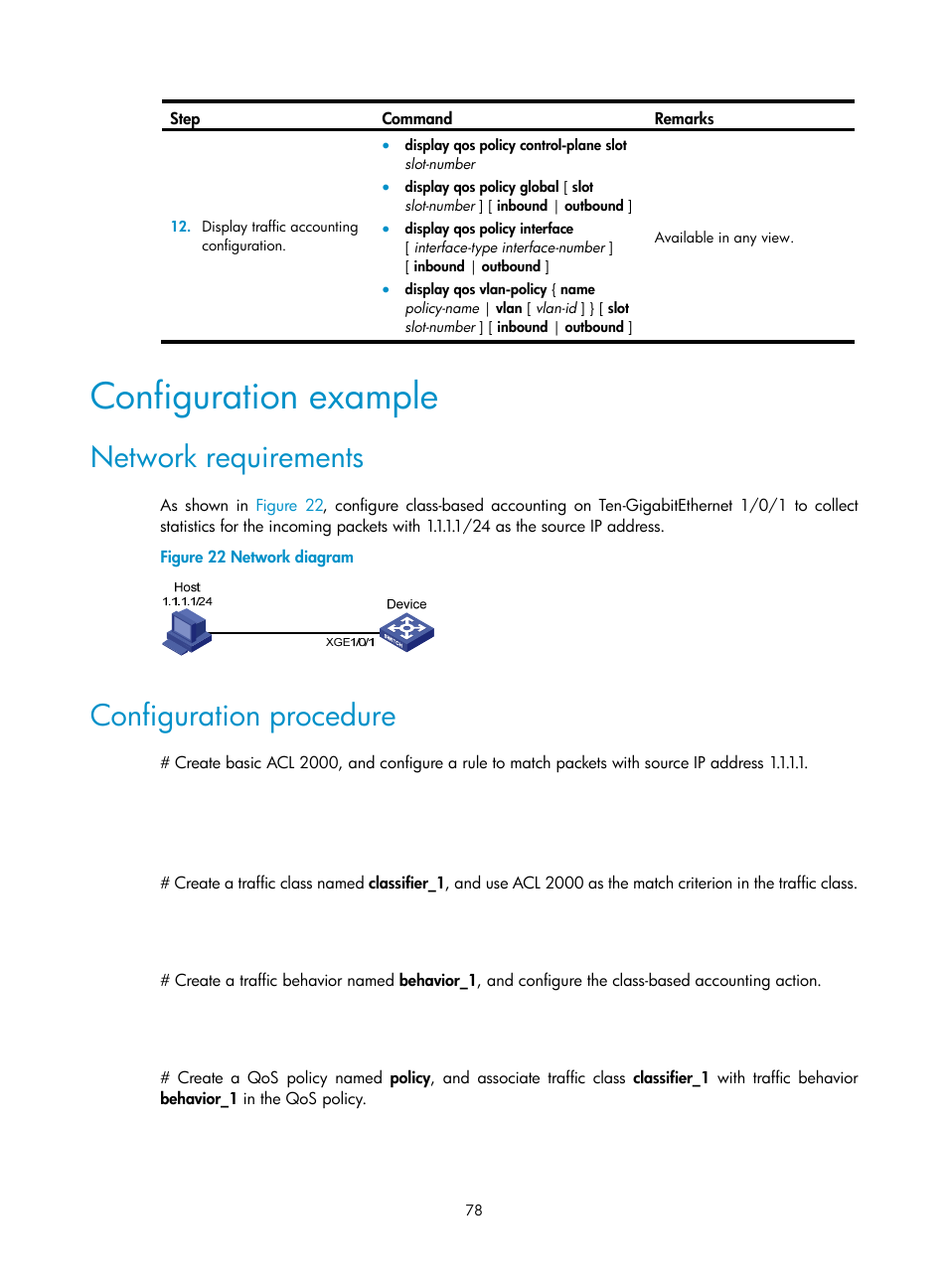 Configuration example, Network requirements, Configuration procedure | H3C Technologies H3C S6300 Series Switches User Manual | Page 88 / 111