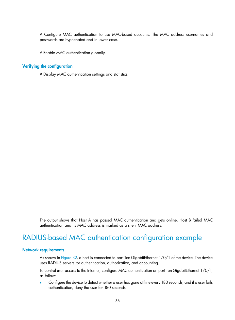 Verifying the configuration, Network requirements | H3C Technologies H3C S6300 Series Switches User Manual | Page 101 / 413