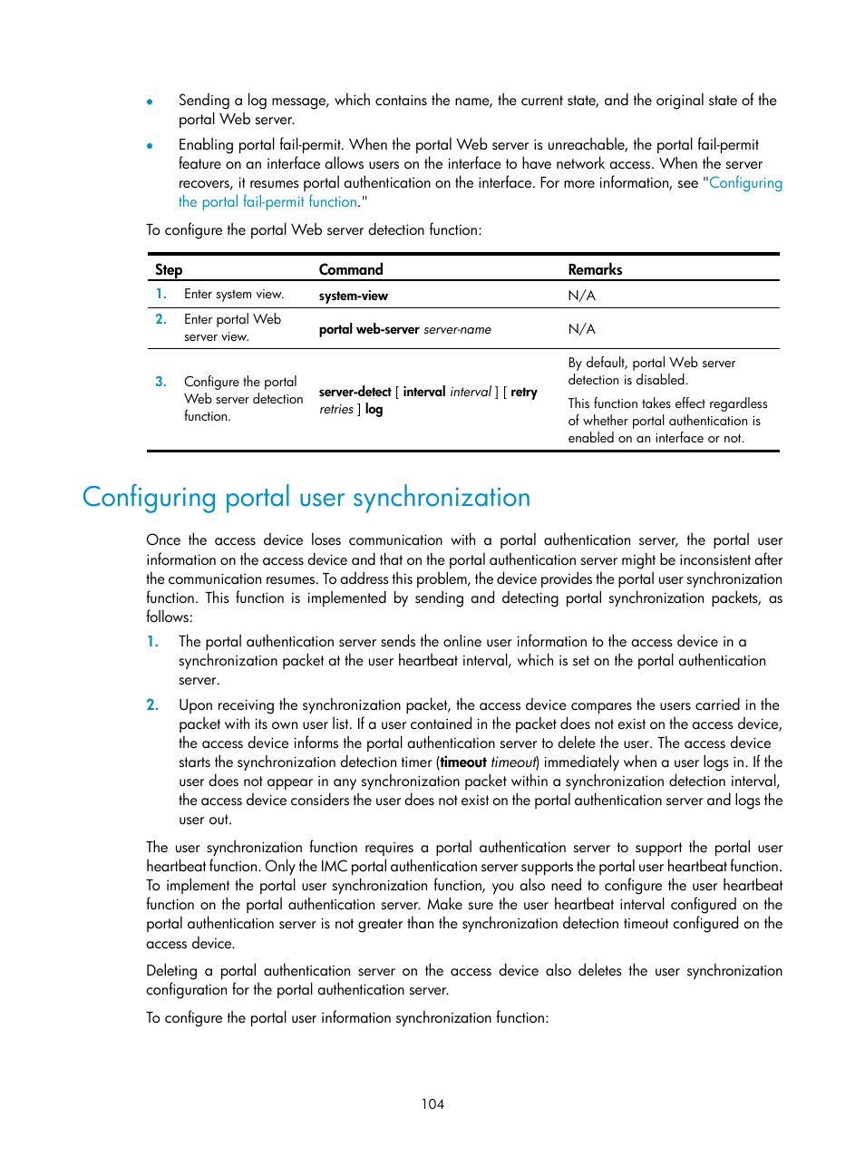 Configuring portal user synchronization | H3C Technologies H3C S6300 Series Switches User Manual | Page 119 / 413