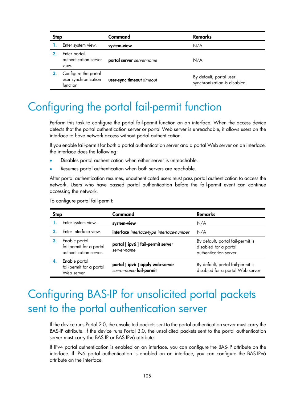 Configuring the portal fail-permit function, Configuring, The portal fail-permit function | H3C Technologies H3C S6300 Series Switches User Manual | Page 120 / 413