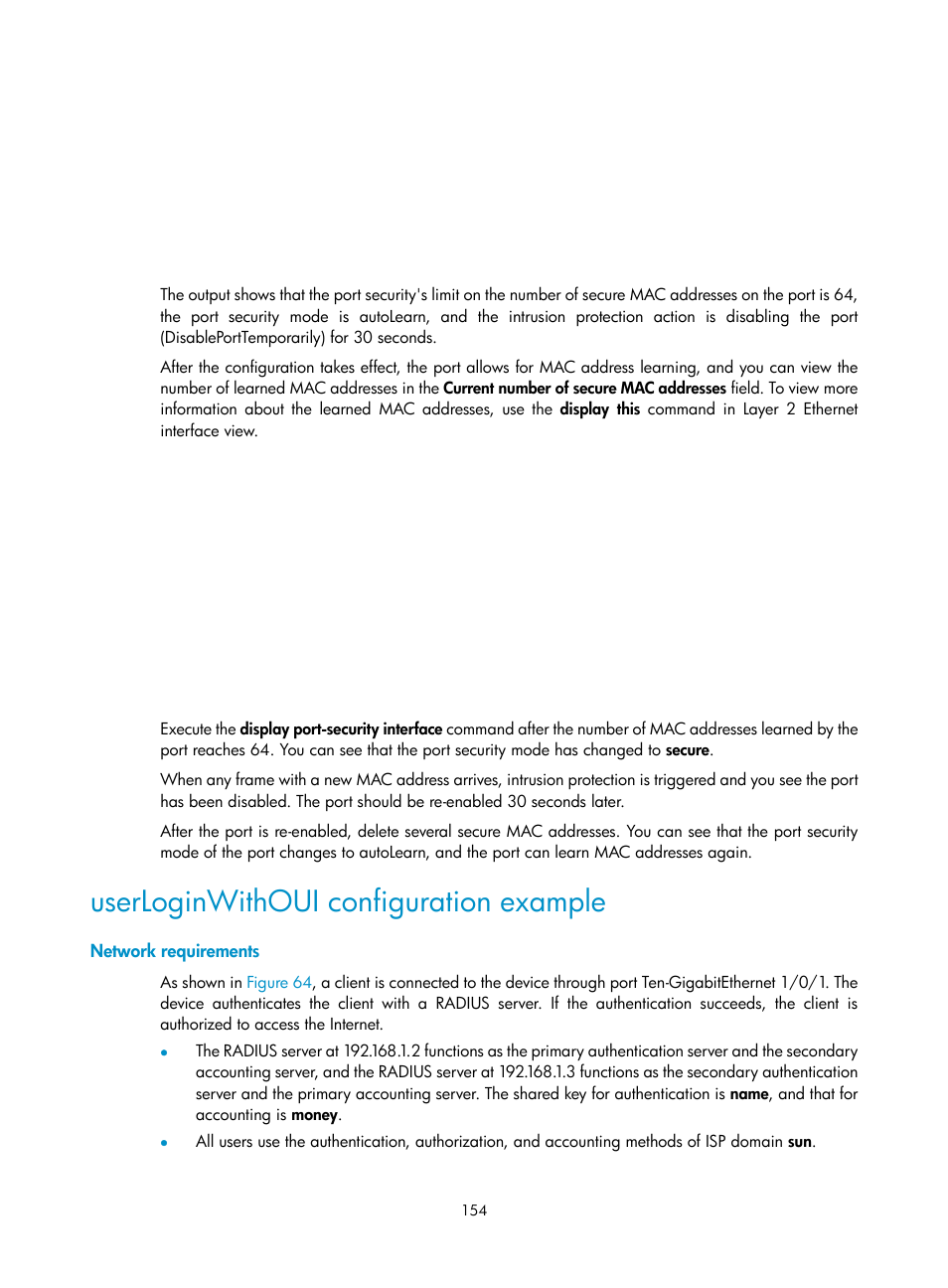 Userloginwithoui configuration example, Network requirements | H3C Technologies H3C S6300 Series Switches User Manual | Page 169 / 413