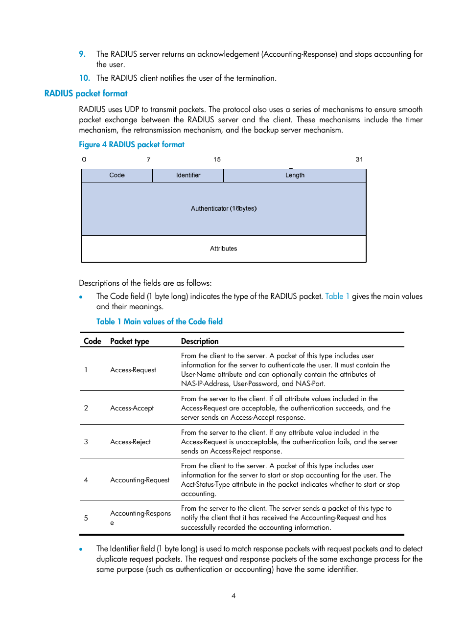 Radius packet format | H3C Technologies H3C S6300 Series Switches User Manual | Page 19 / 413