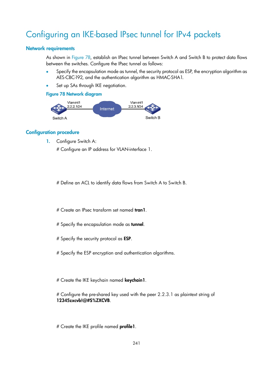 Network requirements, Configuration procedure | H3C Technologies H3C S6300 Series Switches User Manual | Page 256 / 413